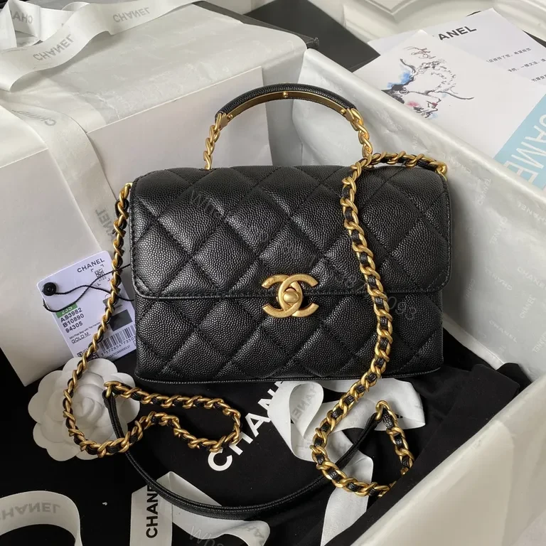 Quilted Caviar Leather Bag: Gold Chain, Chanel-esque Luxury — view 1