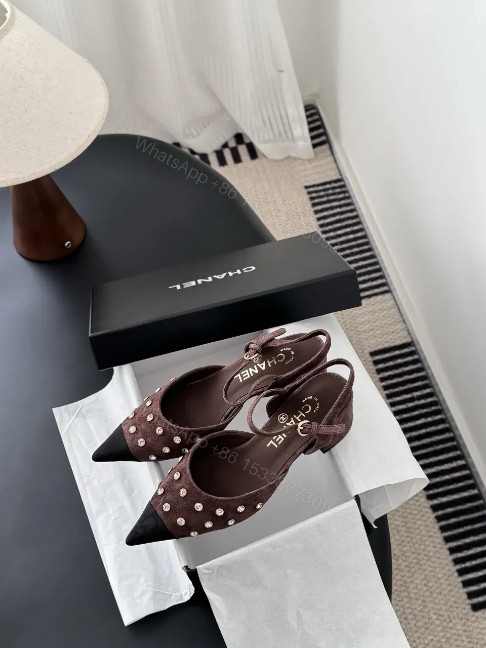 View 8 of Velvet Suede Pearl-Embellished Pointed-Toe Slingbacks