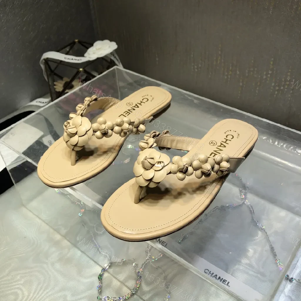 View 6 of Beige Floral-Accent Sandals: Luxe Comfort Slip-On
