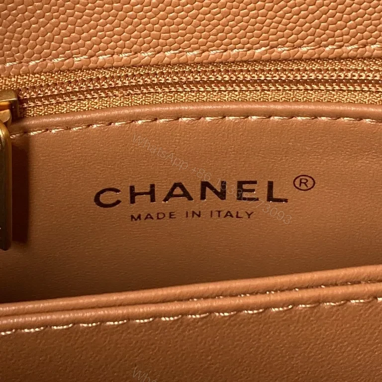 View 7 of Chanel-Inspired Quilted Mini Bag, Caramel Leather, Gold Chain, Versatile Carry