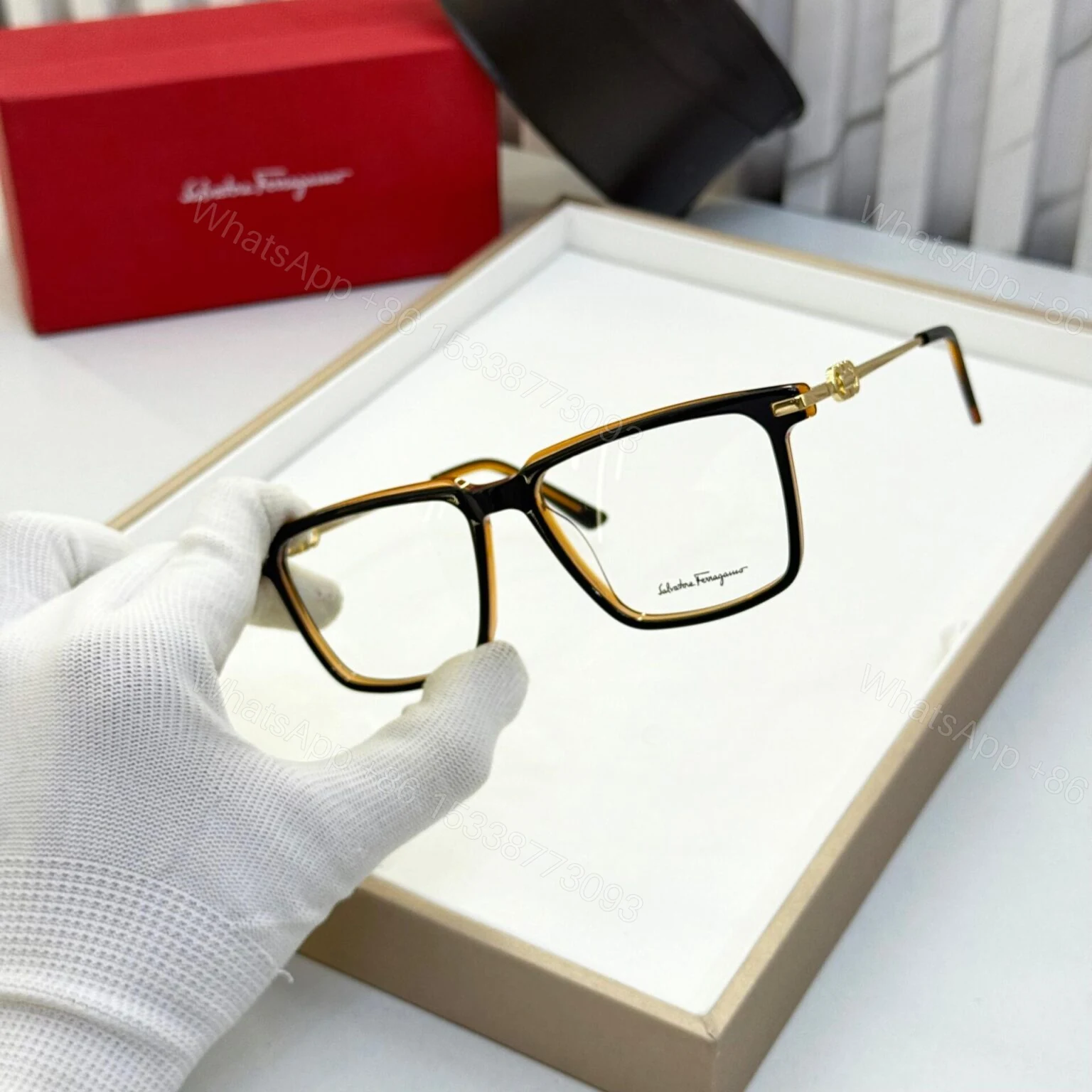 View 2 of Salvatore Ferragamo Square Eyeglasses – Black – One Size