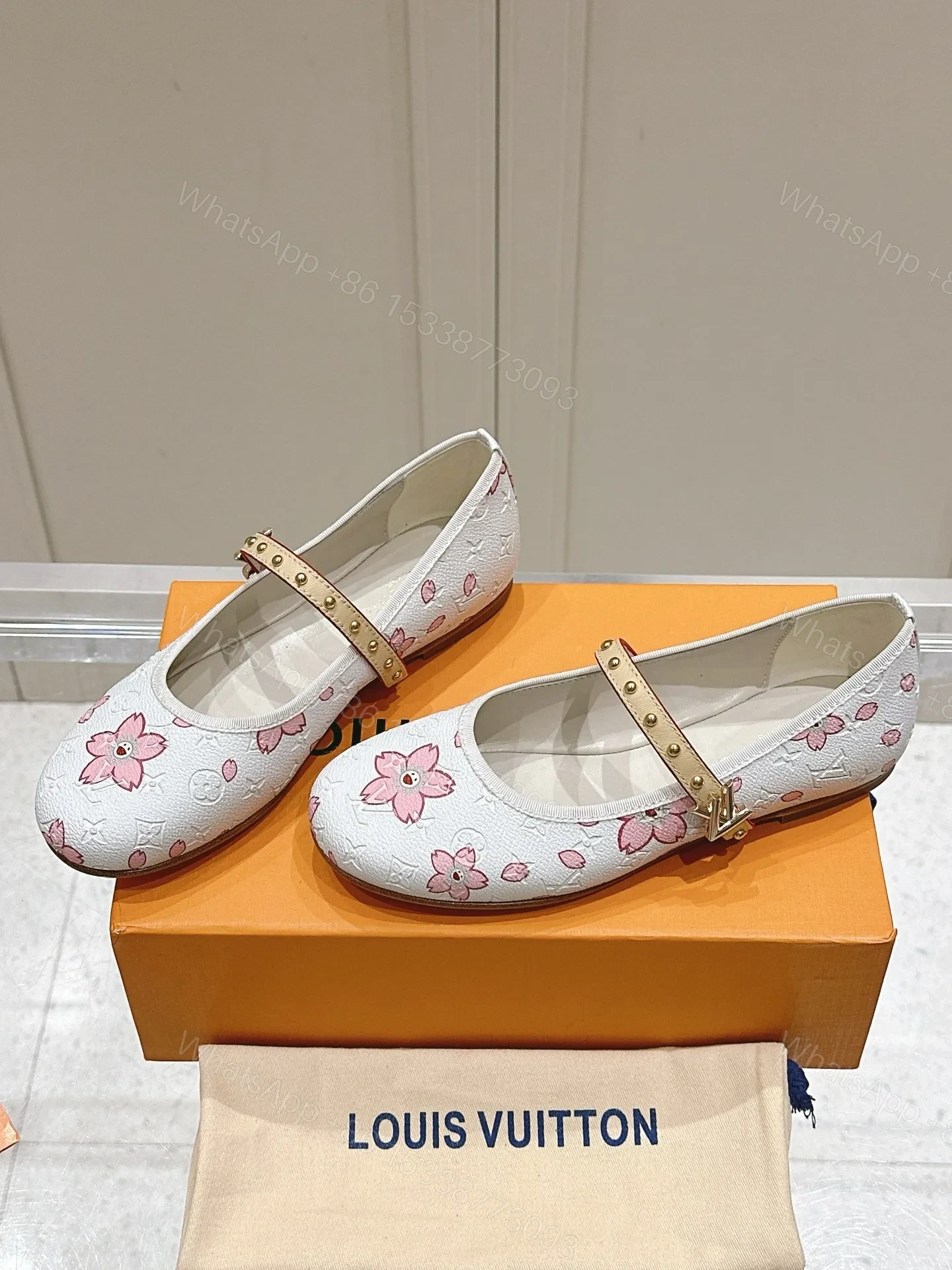 LV Women White Leather Pink Floral Mary Janes — view 1