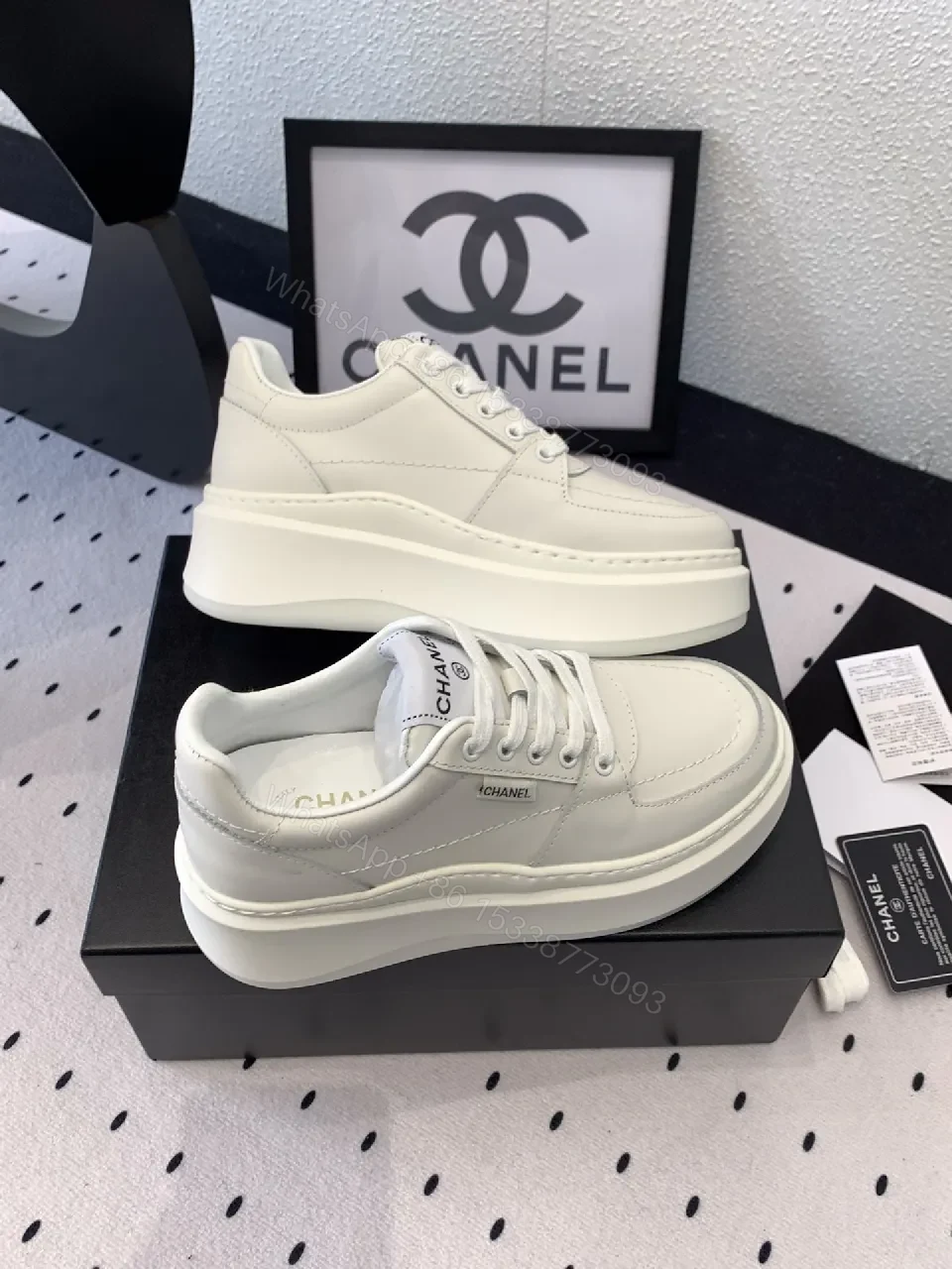 View 2 of White Leather Platform Sneakers, Elevated Luxury Footwear