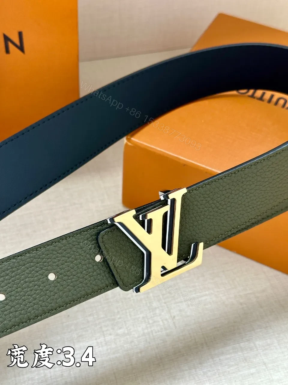 View 9 of Lux Black Pebbled Leather Belt with Iconic Buckle
