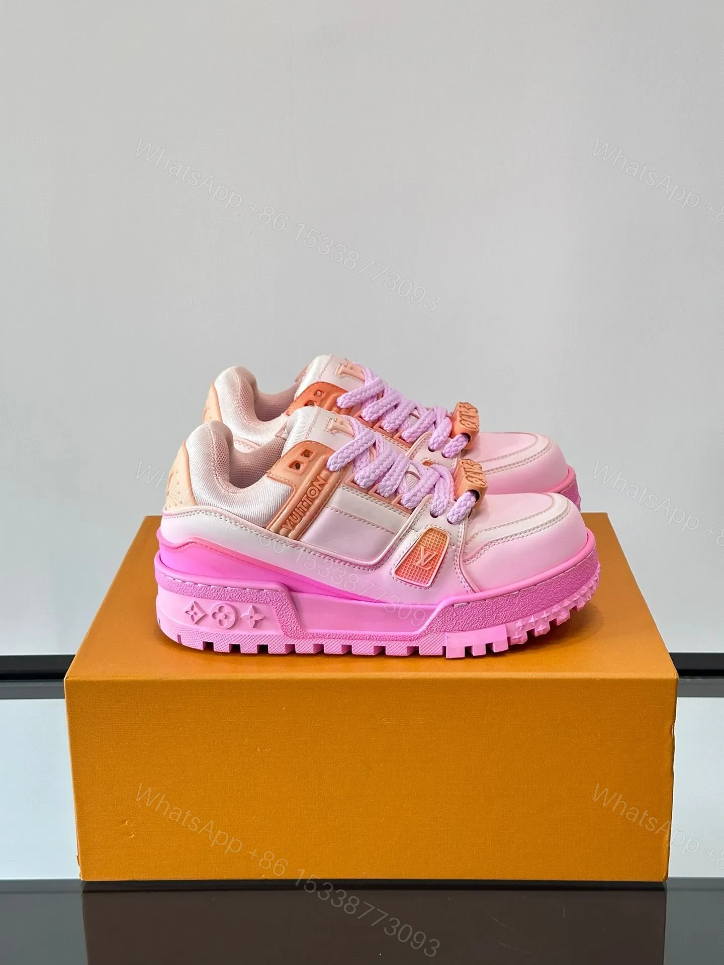 LV Men Pink Synthetic Leather Sneakers — view 1