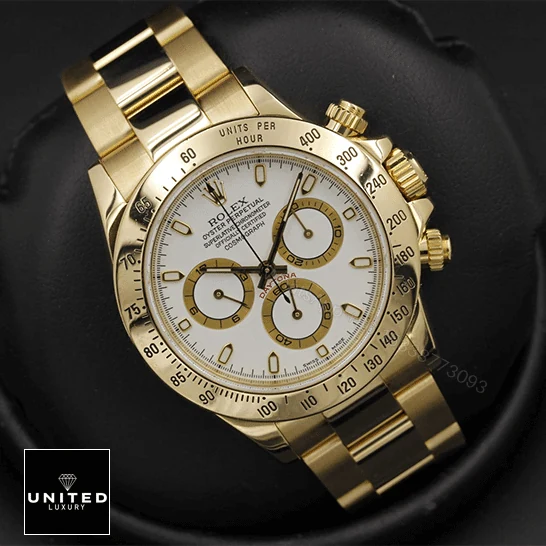 View 5 of Rolex Daytona Cosmograph 116528 Yellow Gold White Dial Oyster Replica