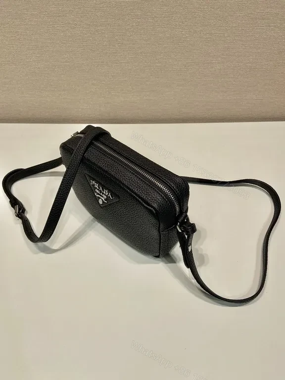 View 7 of Prada Black Pebbled Crossbody: Compact Luxury Bag