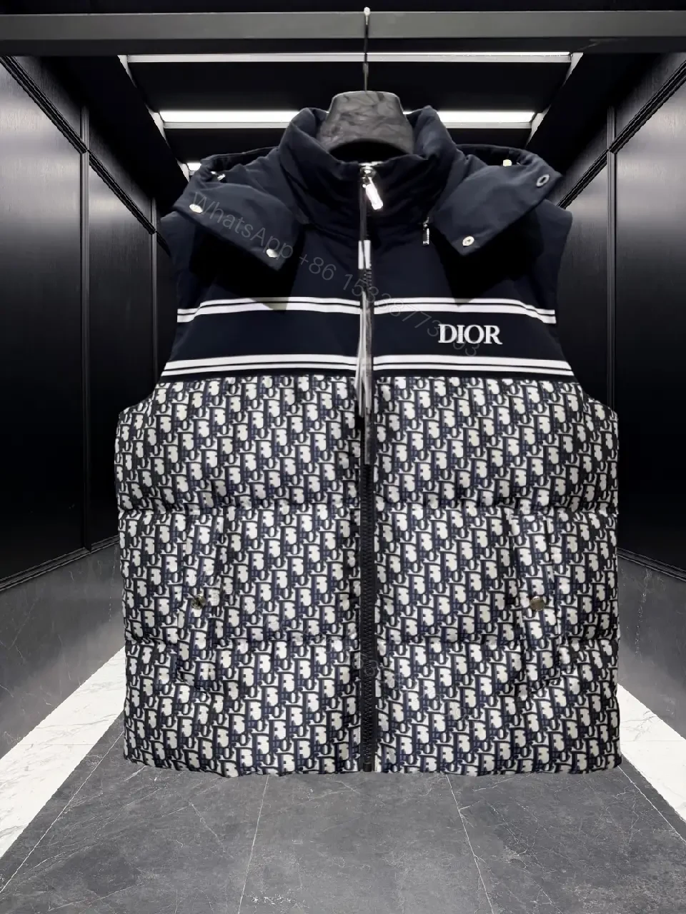 View 5 of Bold Monogram Puffer Jacket: Luxe Graphic Warmth, 2-Tone Panel