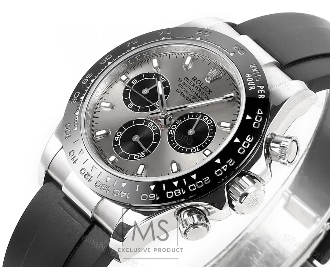 View 4 of WWF Factory Clean Factory MS Rolex Daytona Silver Panda Rubber Strap