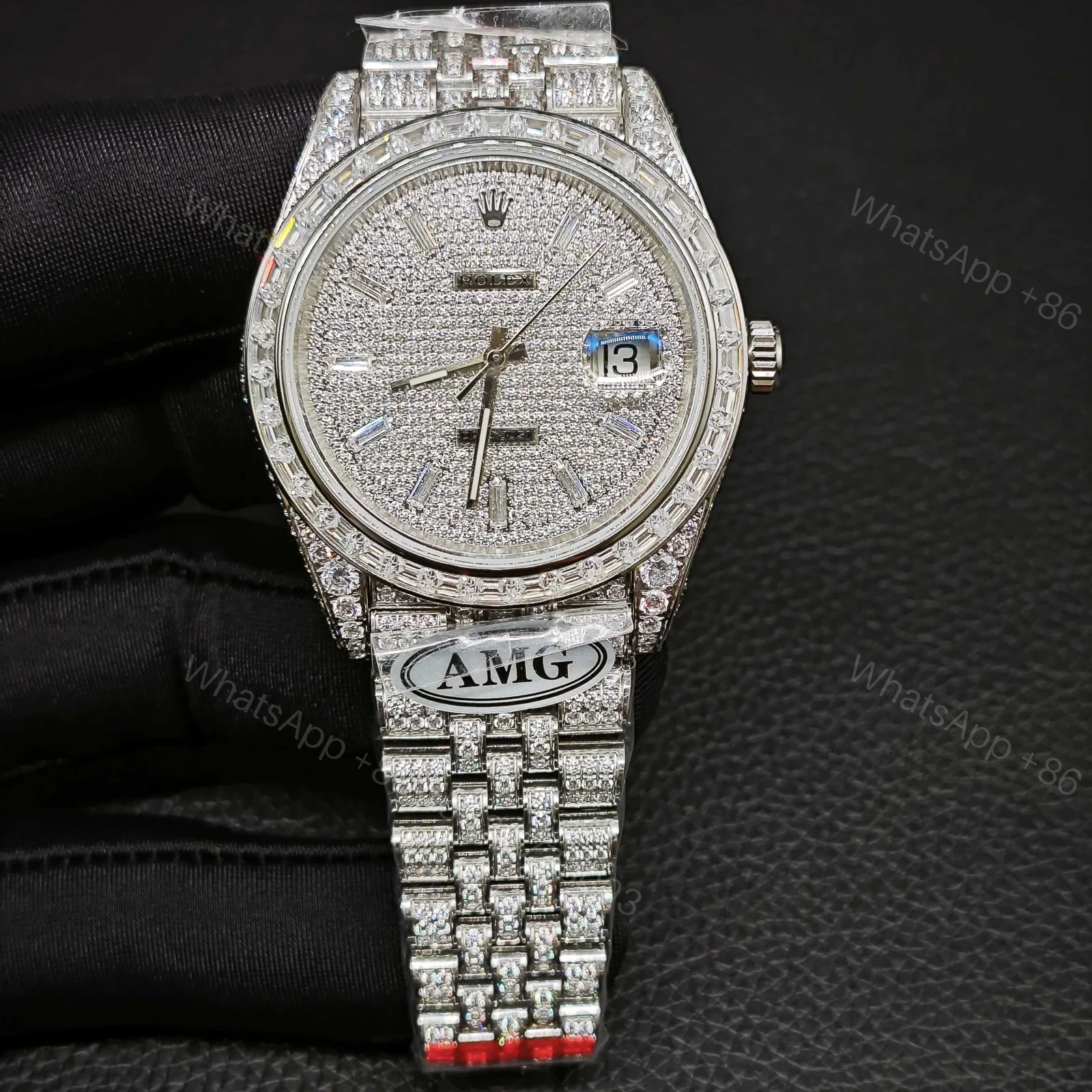 Rolex Datejust Full Diamond 41mm Silver Pavé Dial Baguette Bezel President Bracelet RLG-DJ-FULLDIAMOND-41MM-SILVER — view 1