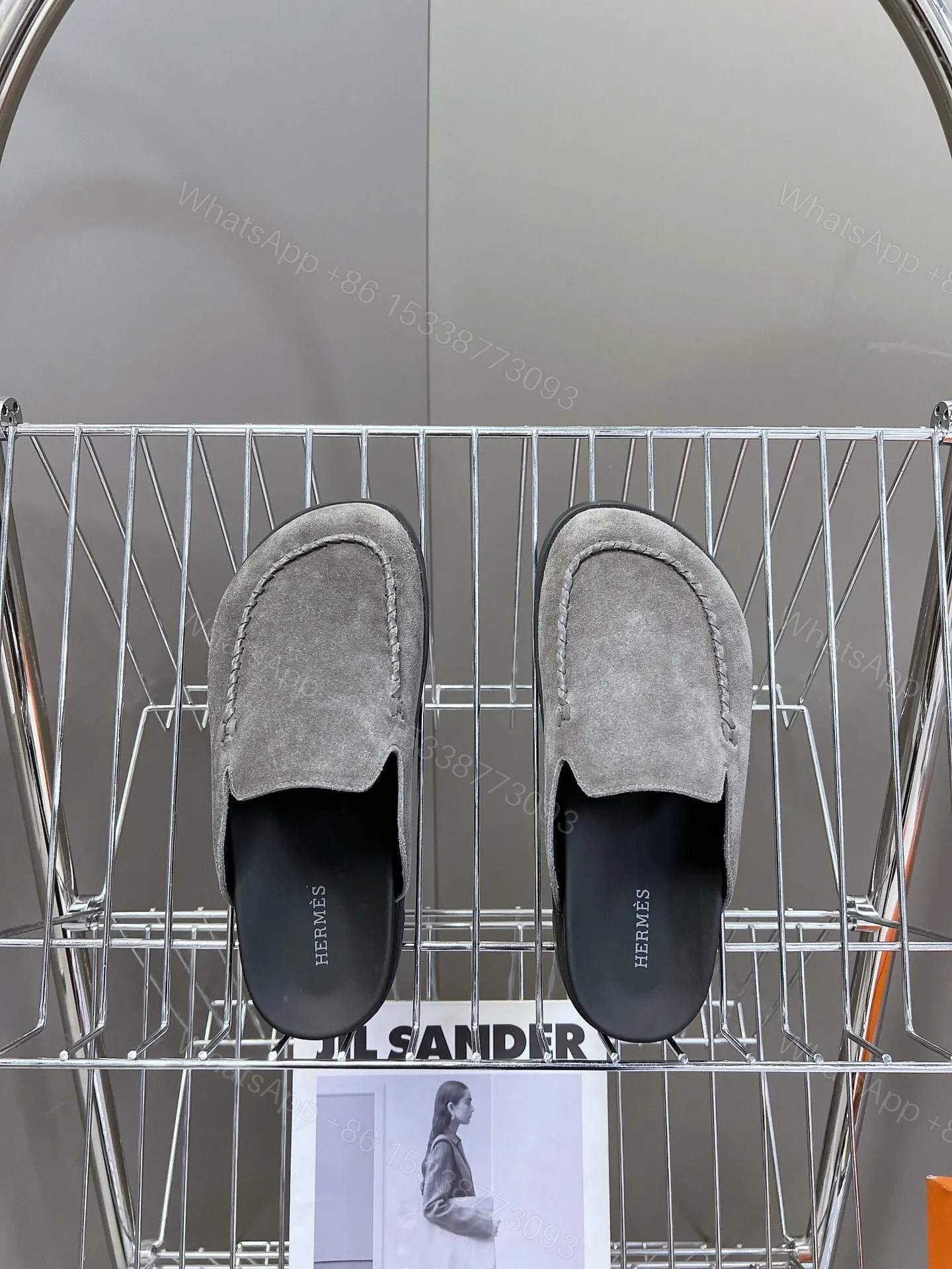 View 6 of Hermes Women Gray Suede Slip-On Loafers