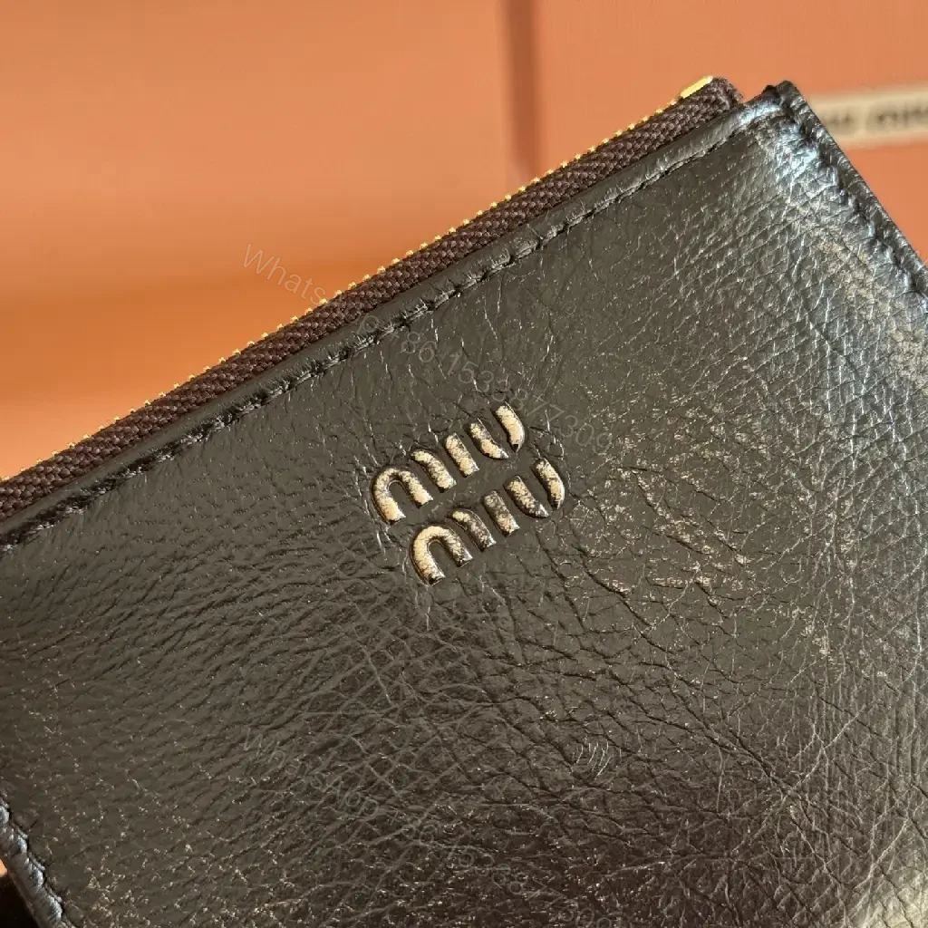 View 4 of Chic Leather Compact Wallet, Gold Zip, Slim Designer-Style Cardholder