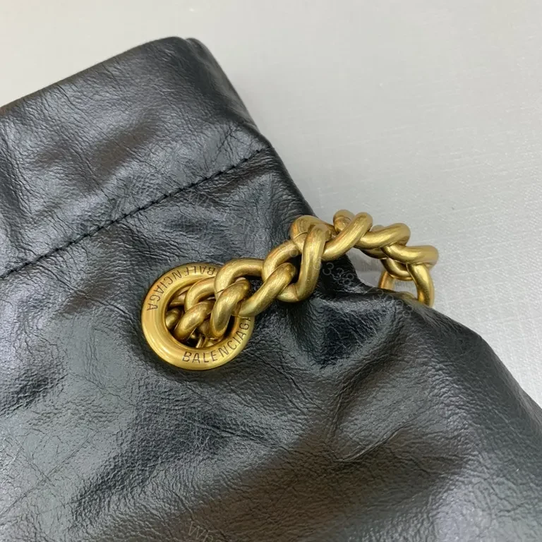View 6 of Black Leather Balenciaga-Inspired Tote with Gold Chain Handle