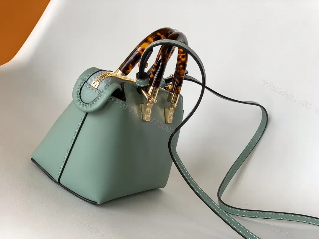 View 6 of Mint Leather Handbag | Fendi-Inspired Roma Style with Gold Hardware