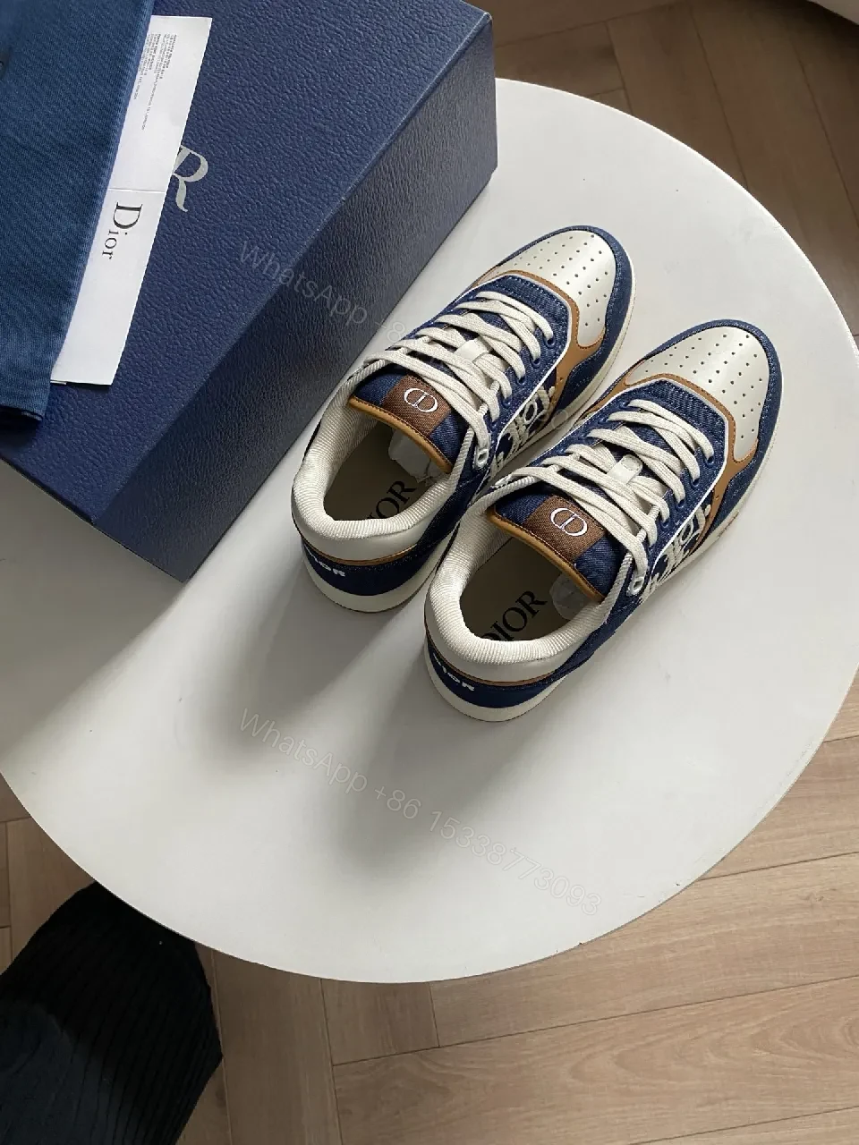 View 7 of Denim-Texture Sneaker with Signature Panel Detailing High-Top Style