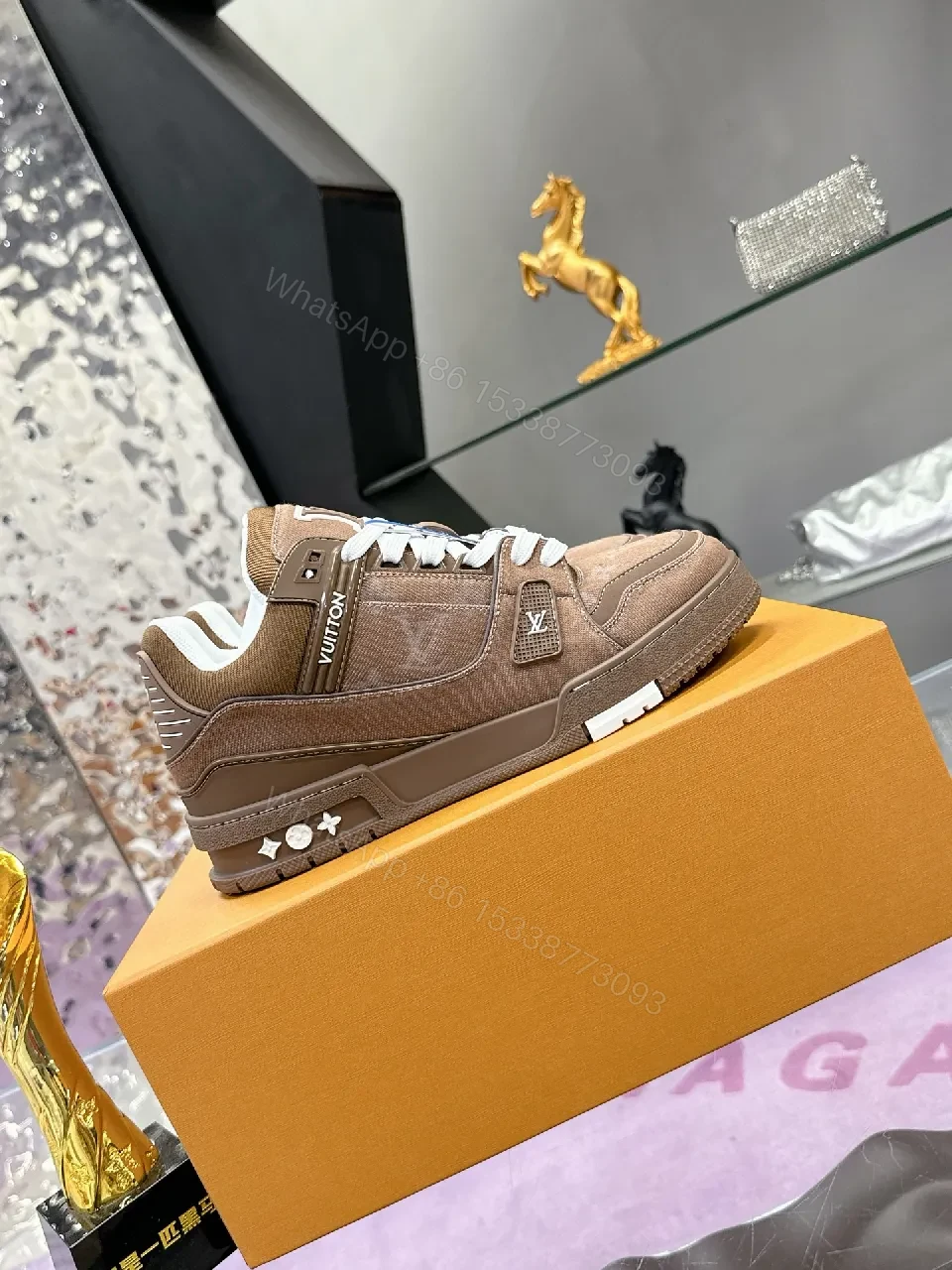 View 2 of Brown Leather Detail Low-Top Sneakers: Luxe Everyday Comfort