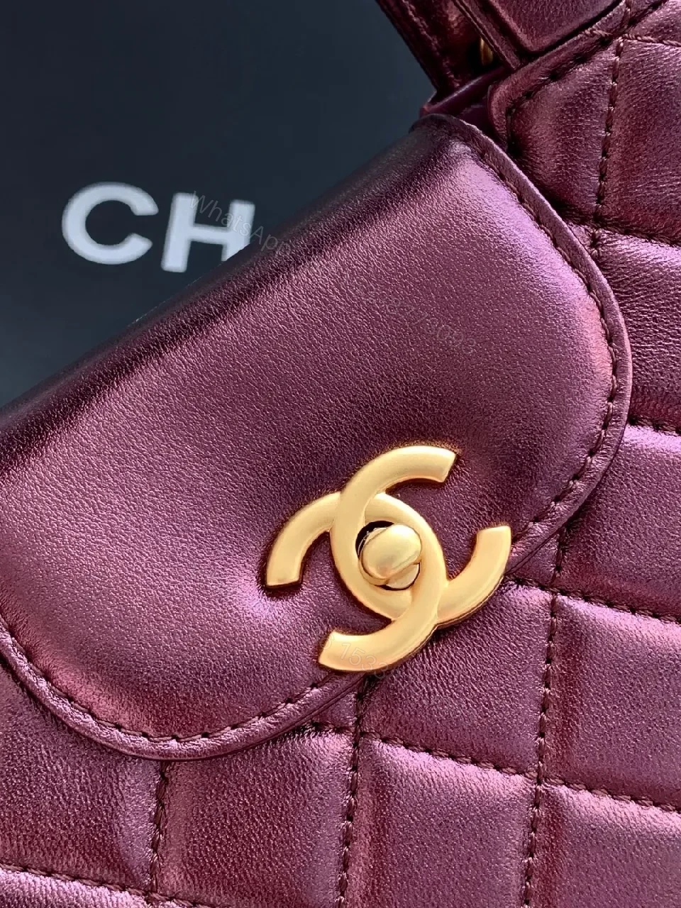 View 7 of Chic Quilted Mini Bag — Burgundy Leather, Gold Hardware, Compact Luxe