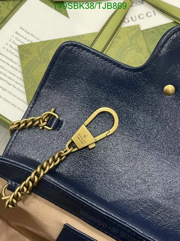 View 9 of Gucci Blue and Red GG Marmont Mini Leather Shoulder Bag featuring Textured Torchon Double G AS474
