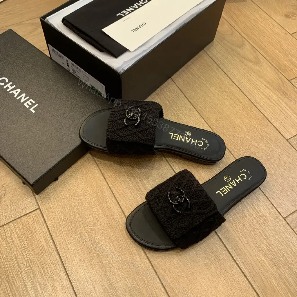 View 2 of Monochrome Knit-Trim Slides: Luxurious Everyday Comfort