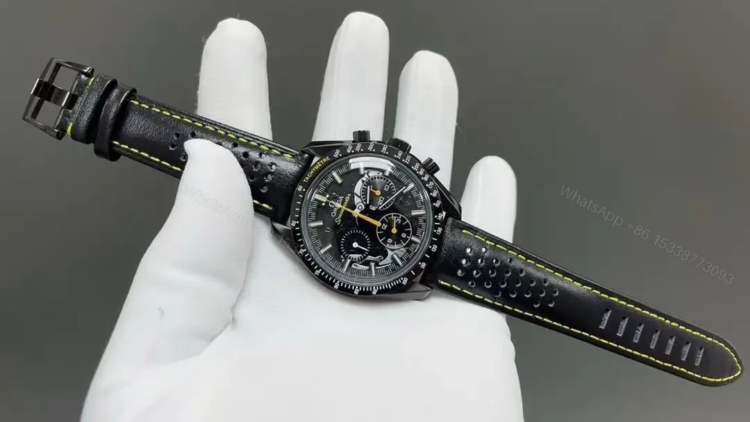 View 4 of Replica Omega Speedmaster Men Automatic Black Leather Watch O31192443001001