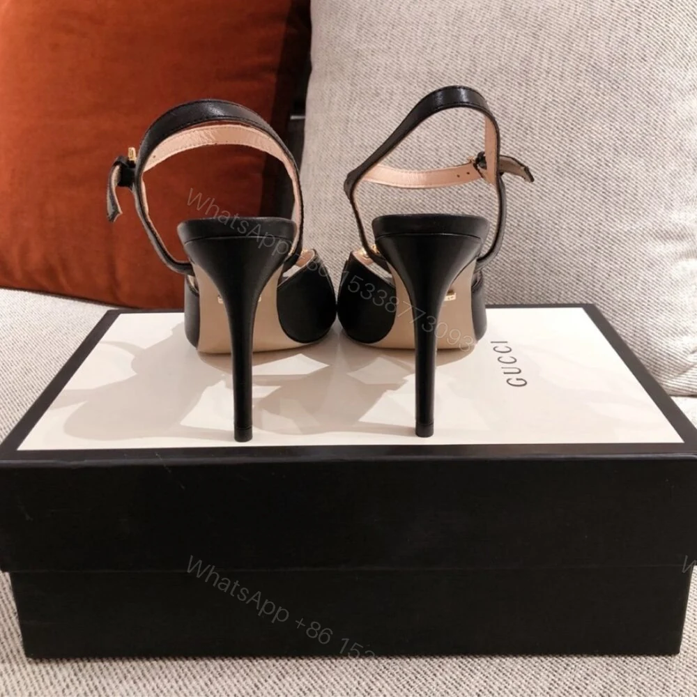 View 4 of Gucci Ankle Buckle Strap Sylvie Chain Sandals In Black