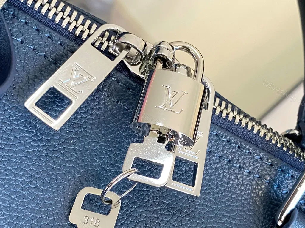 View 4 of Bold Blue Duffle Bag: Pebble Leather-Inspired Luxury Carryall