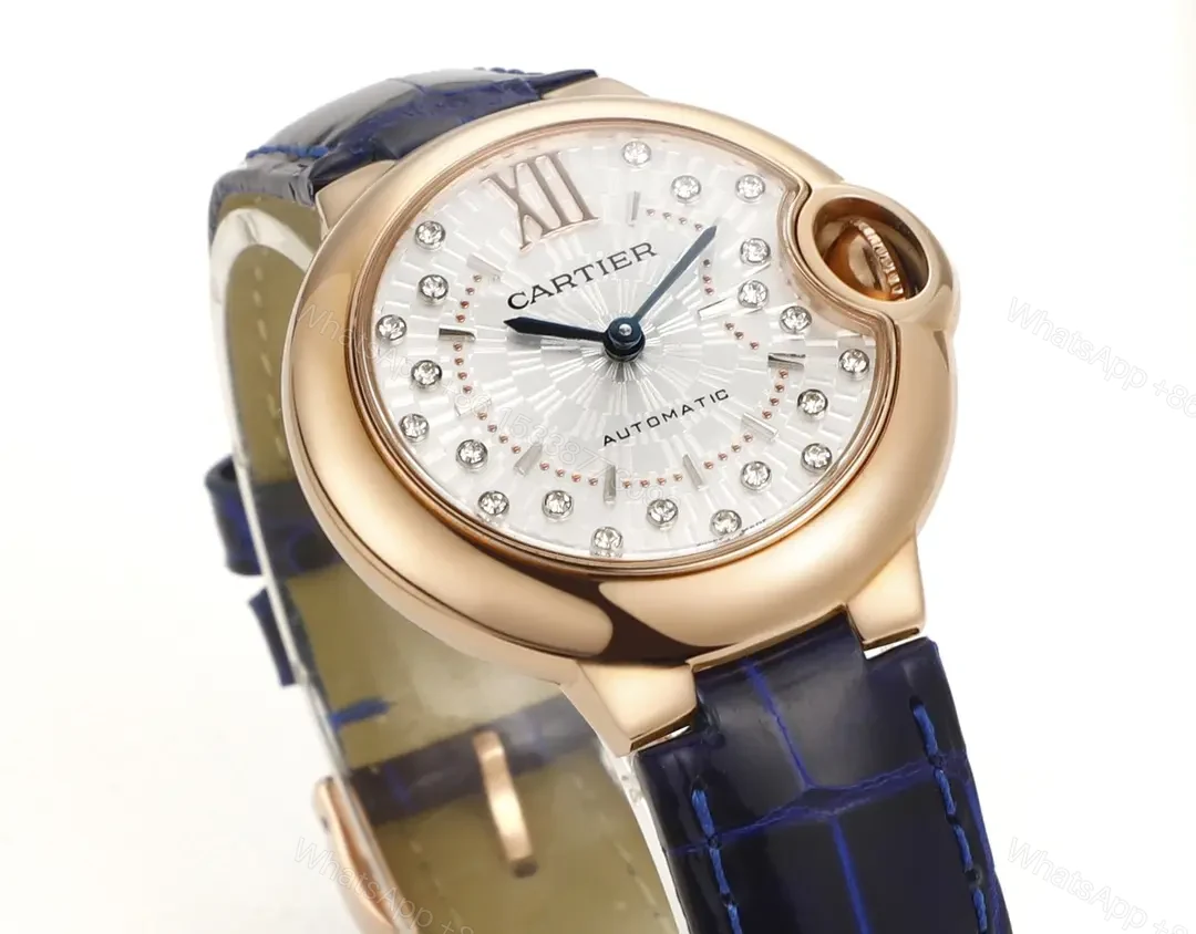 View 3 of BV Factory Cartier Ballon Bleu WJBB0080 Rose Gold Watch with Blue Leather Strap