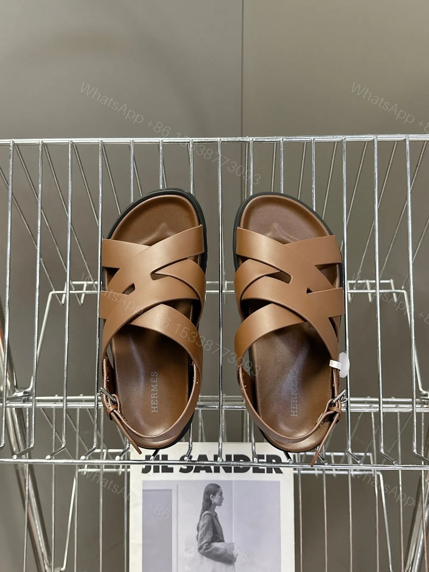 View 2 of Hermes Women Brown Leather Strappy Sandals