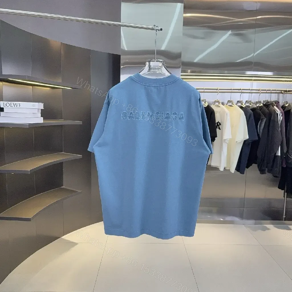 View 4 of Blue Cotton Relaxed Tee, Premium, Everyday Luxury Shirt