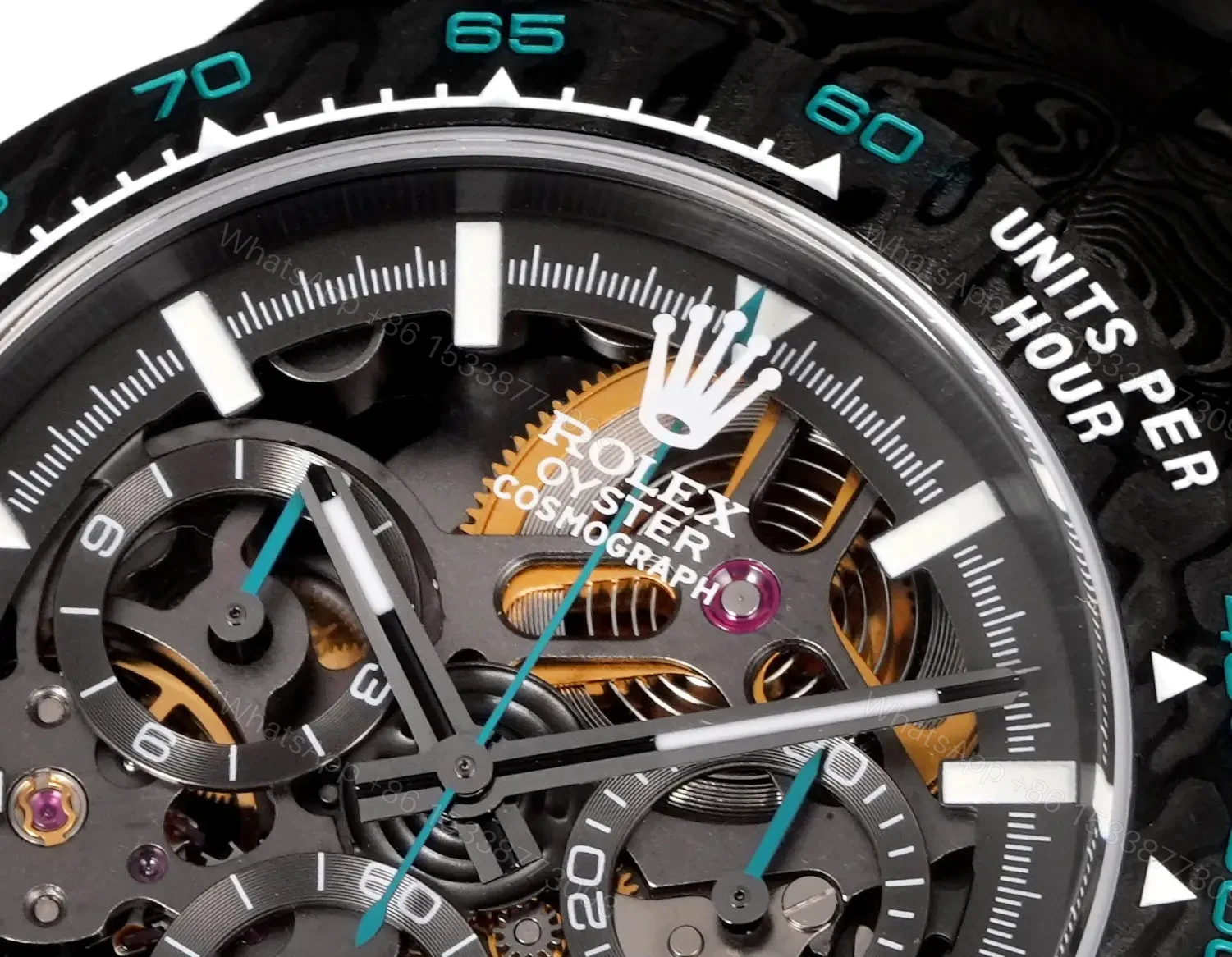 View 4 of Rolex Daytona DiW Carbon Turquoise Skeleton Replica Watch 116500LN-DiW-TURQUOISE