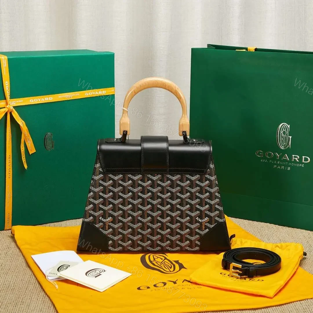 View 8 of Goyard SAIGON Black Handbag With Wooden Handle 28cm