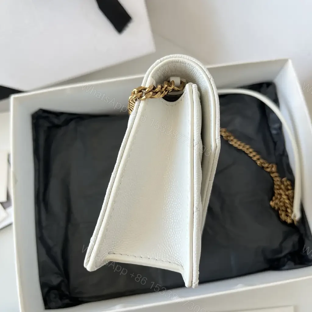 View 10 of White Quilted Leather Compact YSL Crossbody Bag with Gold Logo