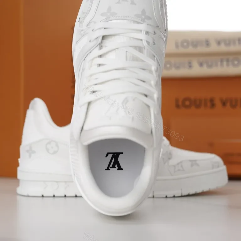 View 3 of White Leather LV-Inspired Luxury Sneakers, All-Day Comfort