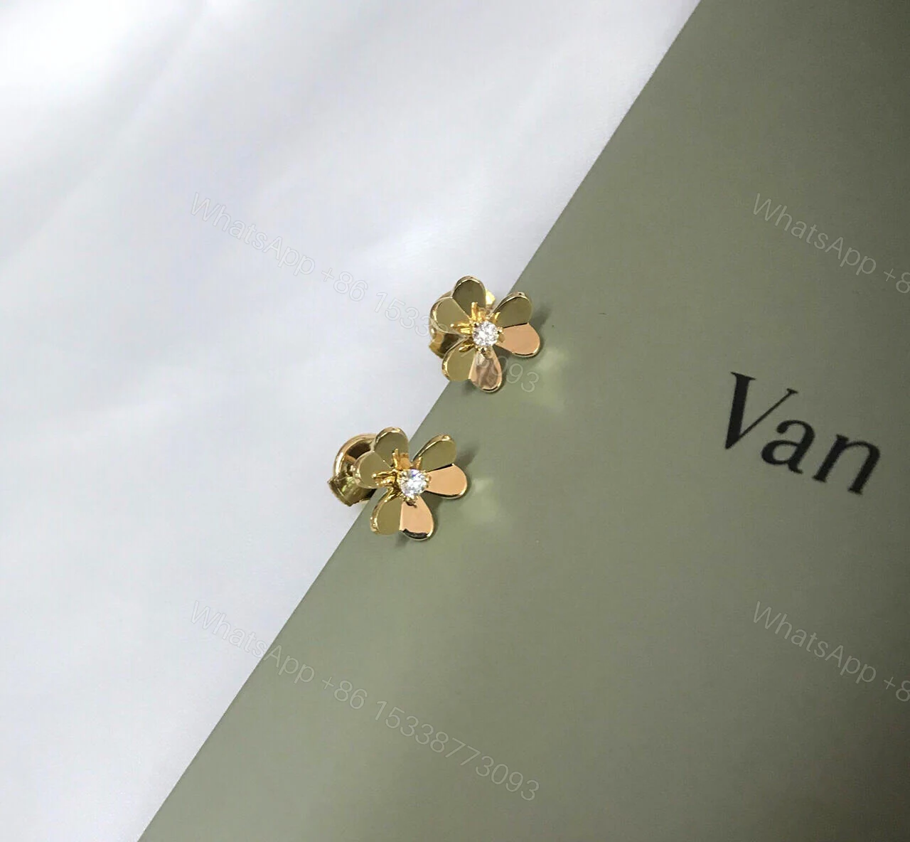 View 3 of Van Cleef & Arpels Diamond Frivole Earrings Mini Yellow Gold VCARPJMN00