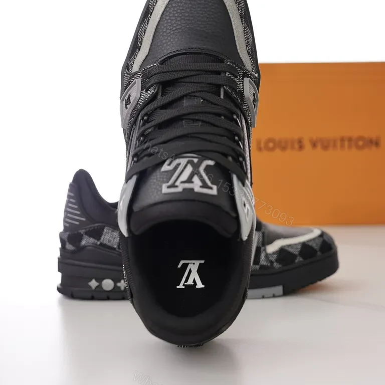 View 3 of Black/Gray Checkered Low-Top Sneakers, Luxury LV Style, Comfort-Driven