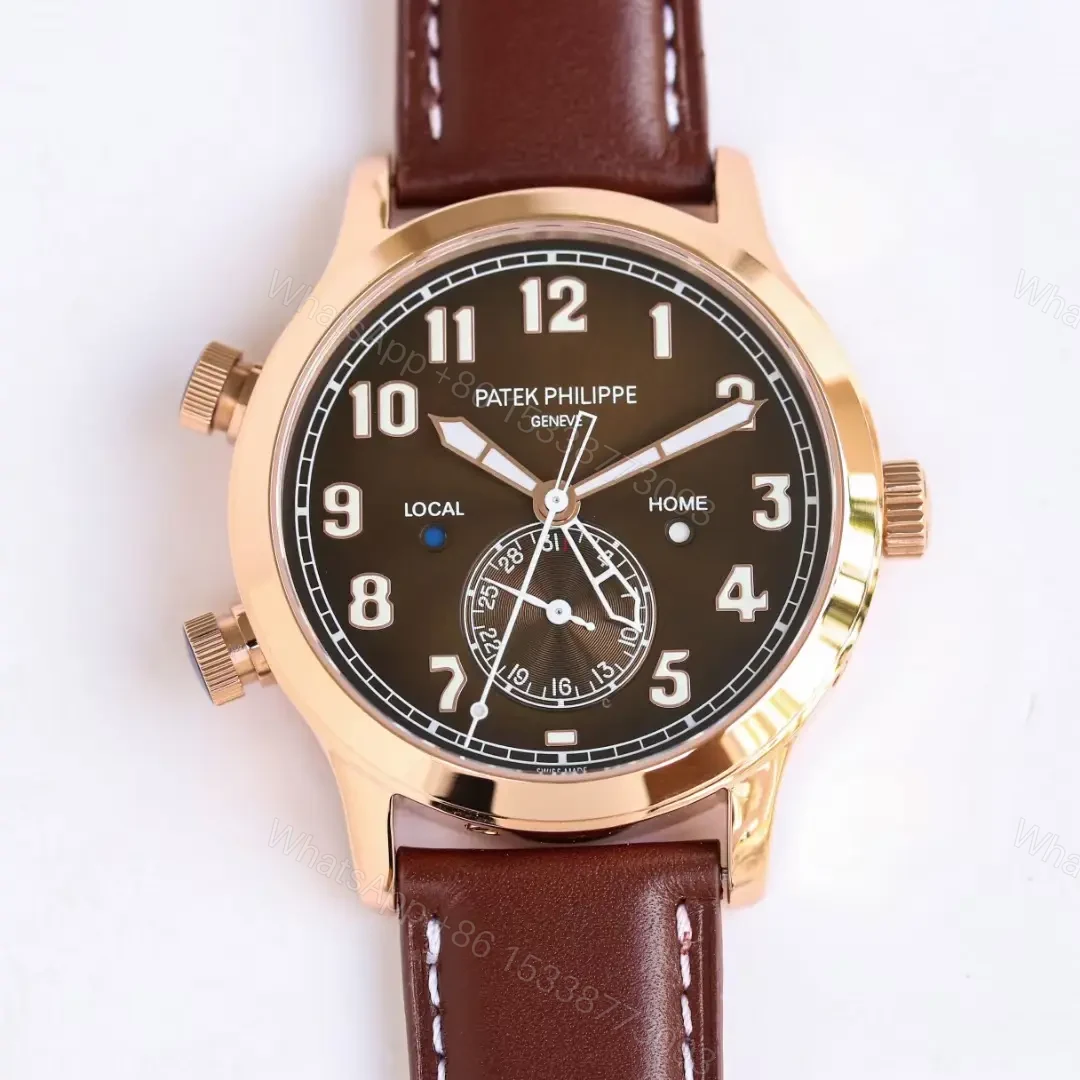 Patek Philippe Calatrava Pilot Travel Time Watch Rose Gold with Brown Leather Strap Dual Time Zone Function Ref. 5524 — view 1
