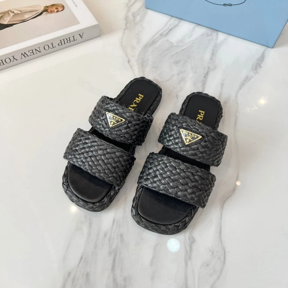 View 2 of PRADA RAFFIA SLIDES BLACK 1XX749 027 F0002 F 020