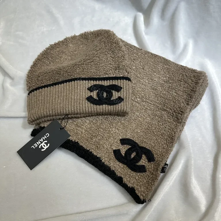 View 5 of Chic Logo Plush Scarf & Beanie Set â€“ Cream/Black, Cozy Luxury
