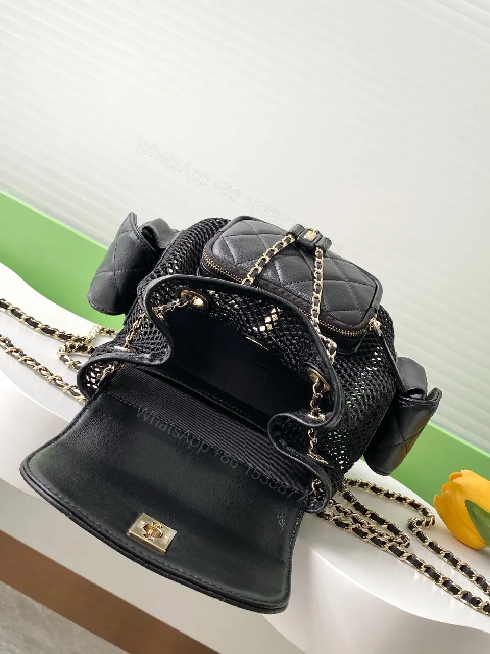 View 6 of Black Quilted Mesh Backpack - Luxury Everyday Carry