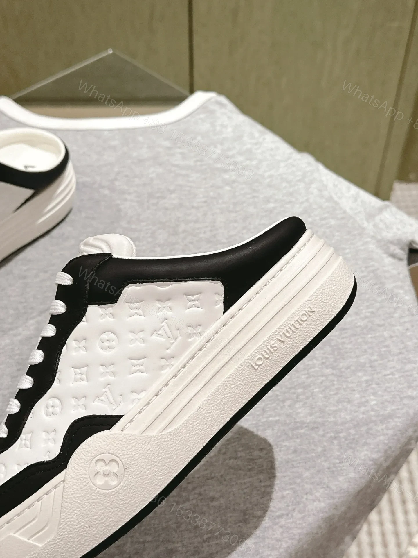 View 6 of LV Women Black White Leather Sneakers