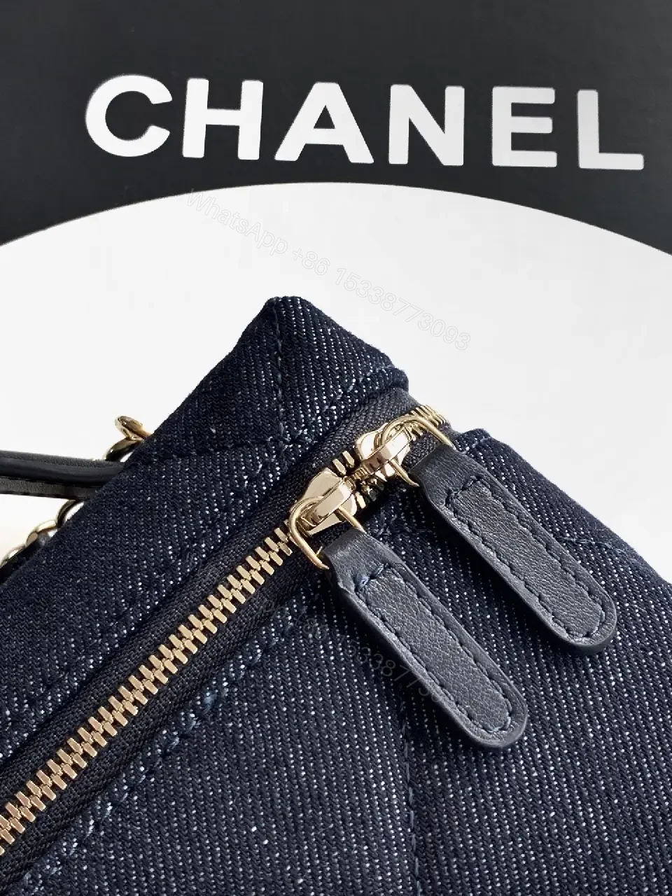 View 3 of Dark Denim Quilted City Bag: Luxe Compact Crossbody Tote