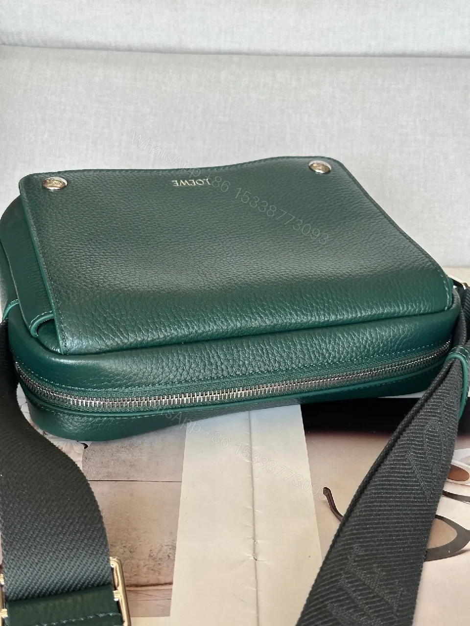 View 2 of Green Pebbled Leather Messenger: Structured, Compact, Crossbody Style