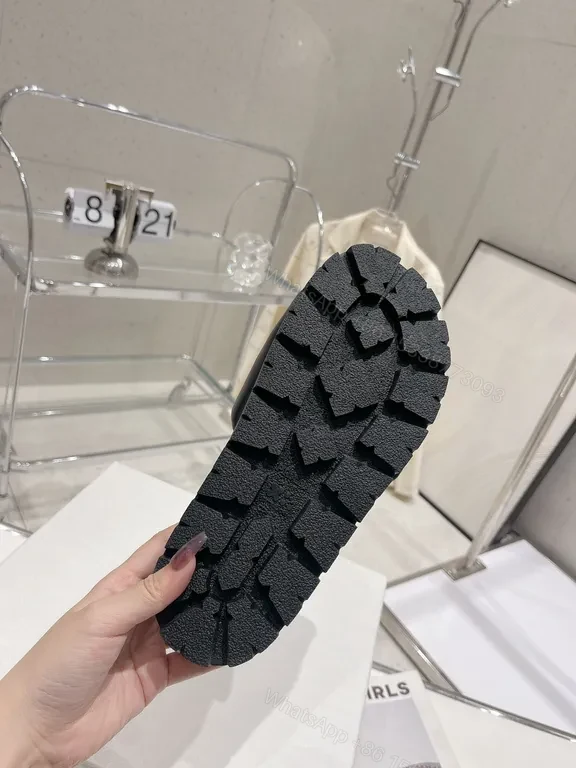 View 5 of Black Leather Prada-Style Minimalist Slide with Logo & Lug Outsole