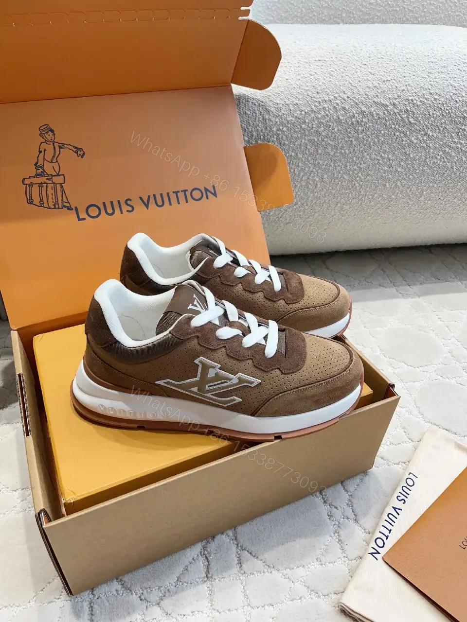 View 5 of Brown Leather Suede Modern Logo Accent Louis Vuitton Shoes
