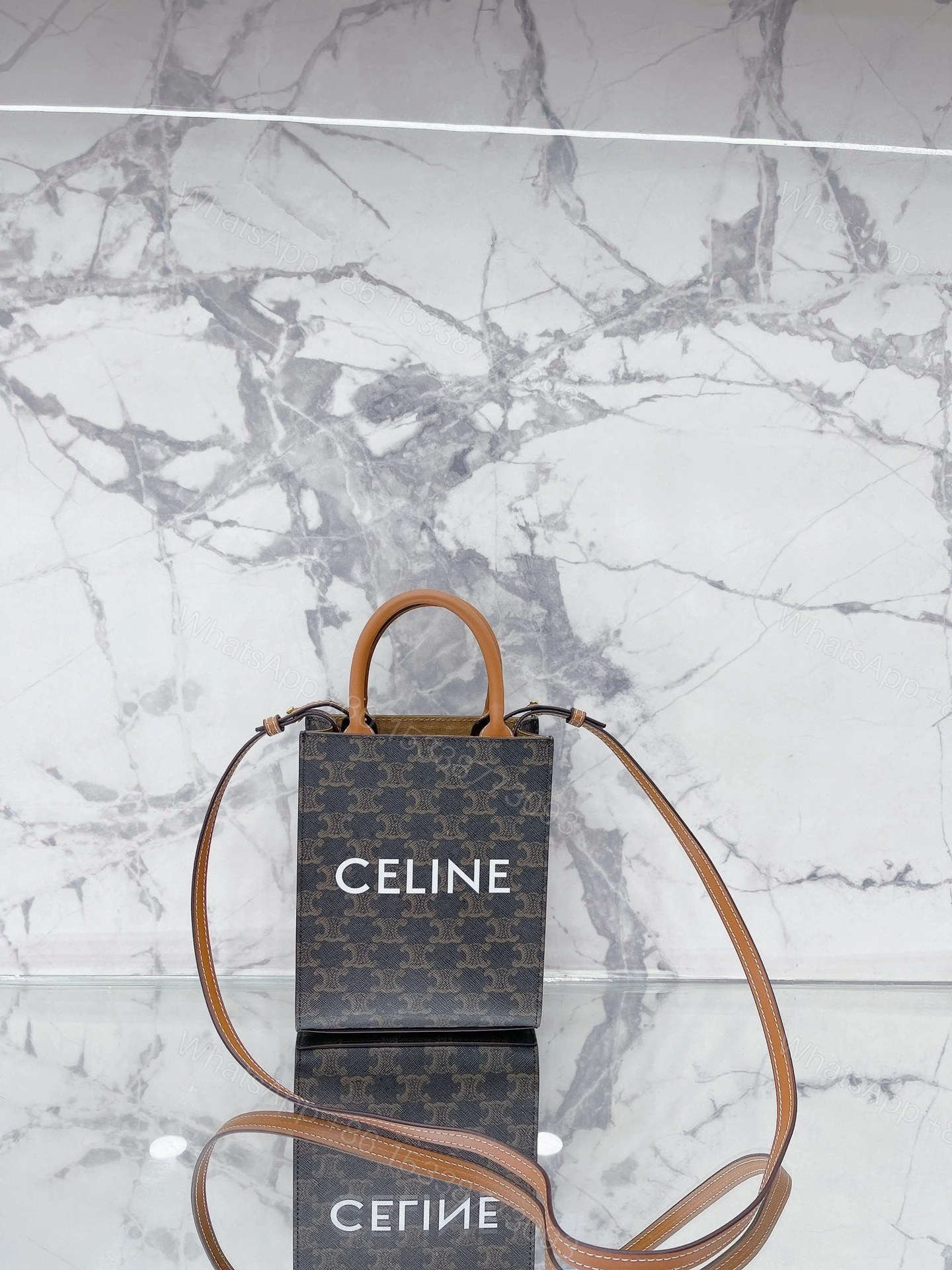 View 4 of CELINE MINI VERTICAL CABAS IN TRIOMPHE CANVAS AND CALFSKIN WITH PRINT 20CM 194372BZK04LU