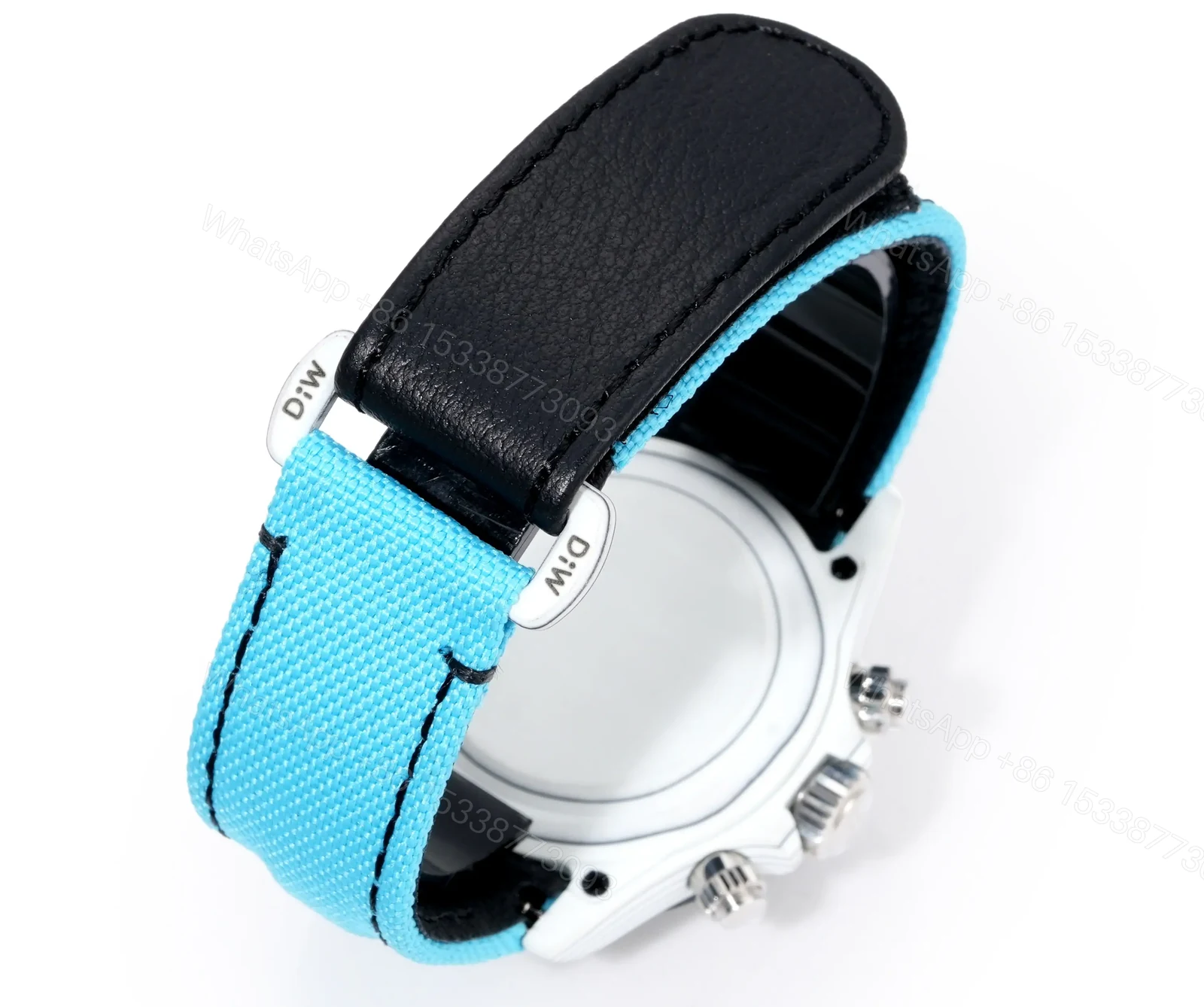 View 9 of Best Rolex Daytona White Turquoise Strap replica 40MM Black Dial Edition RG-DAYTONA-WHITE-TURQUOISE-STRAP-40