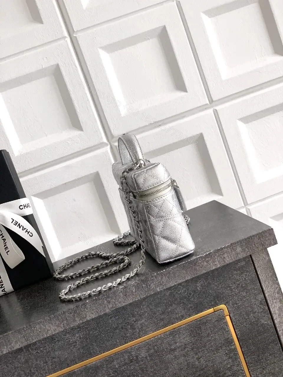 View 6 of Metallic Quilted Satchel: Compact Luxury, Double-C Hardware