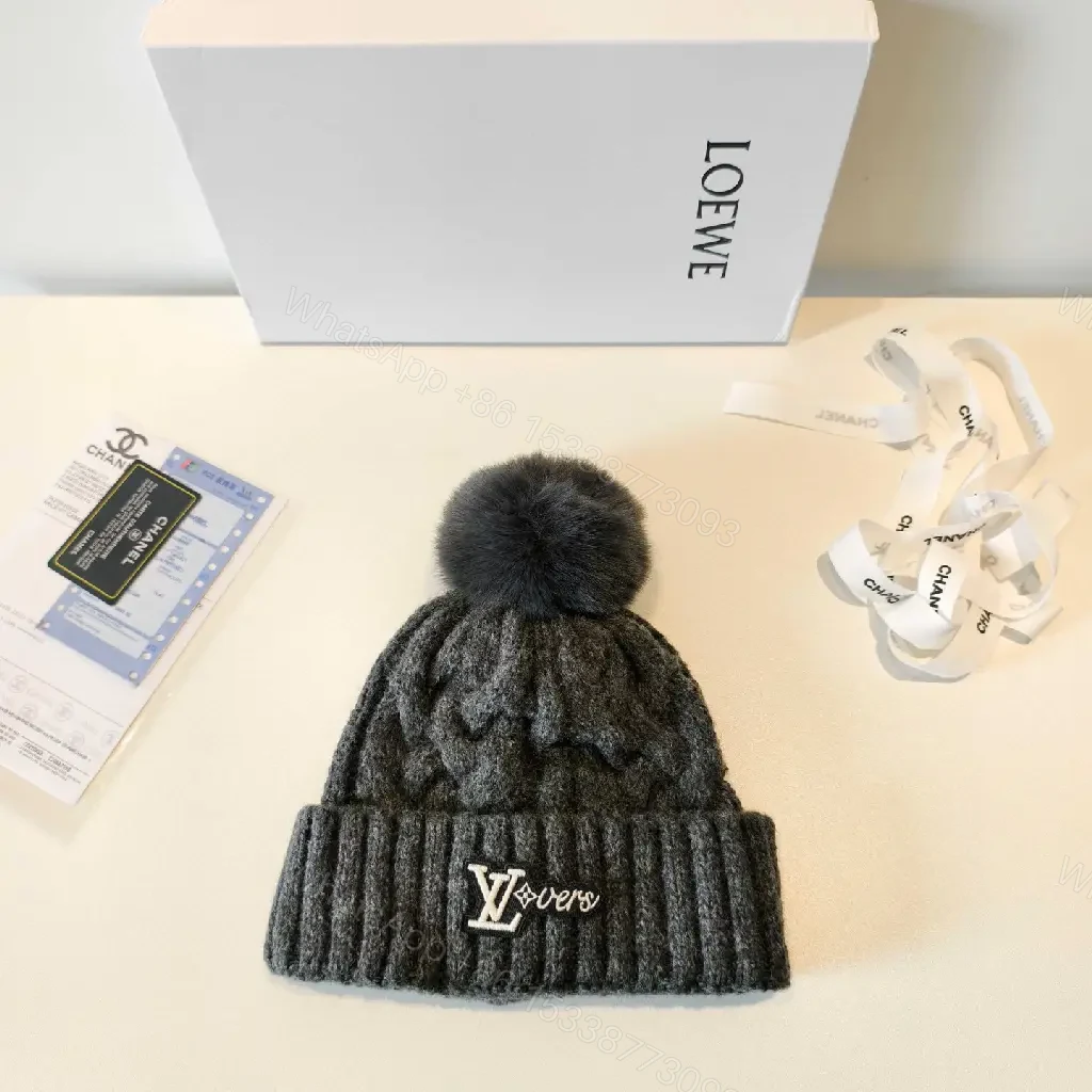 View 5 of Cozy Knit Beanie: Lux Texture, Padded LV-Inspired Pom