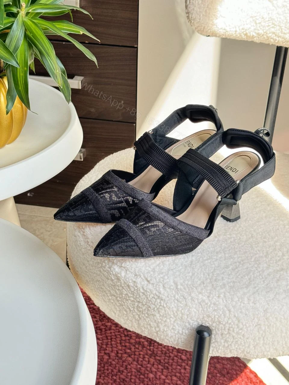 View 5 of Fendi Beige Perforated Leather Colibri Slingback Pumps