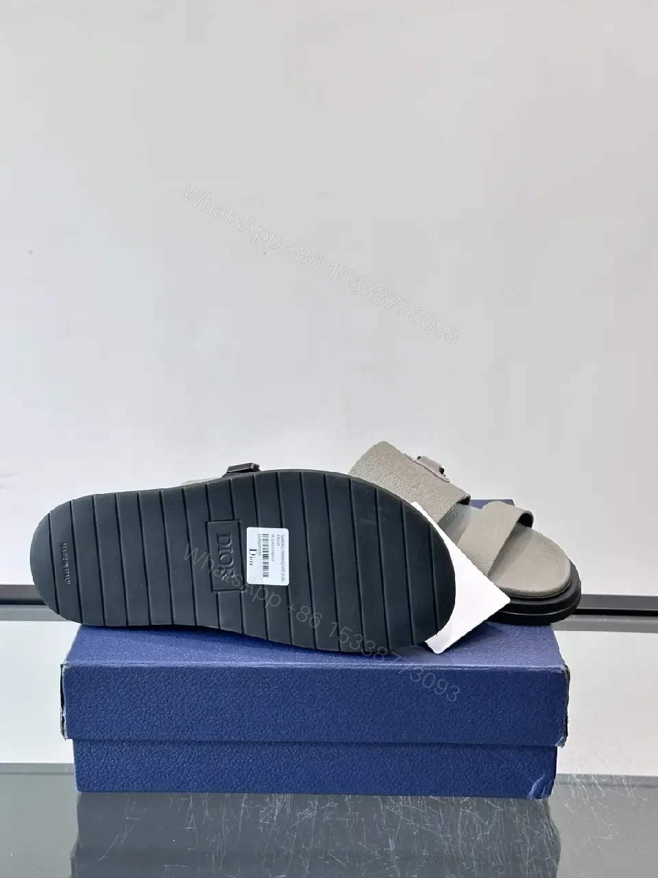 View 10 of Gray Leather Slides Buckle Feature Dior Sandals